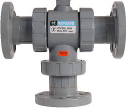 Hayward actuator ready TW series 3-way ball vavle wtih flanged connections