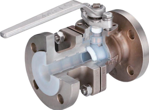 PFA lined ball valve for harsh chemical applications